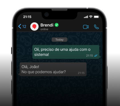 Interface de chat mostrando exemplo de atendimento no WhatsApp da Brendi